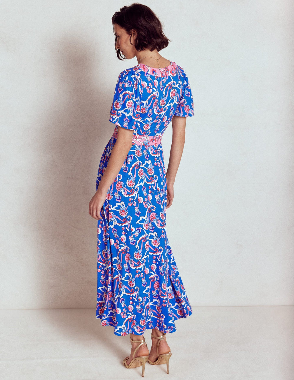 Boden Ellie Flutter Maxi Tea Dress - Kingfisher Blue, Foliage Trail
