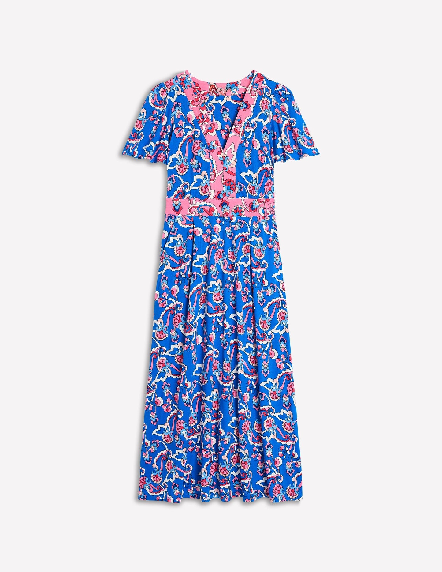 Boden Ellie Flutter Maxi Tea Dress - Kingfisher Blue, Foliage Trail