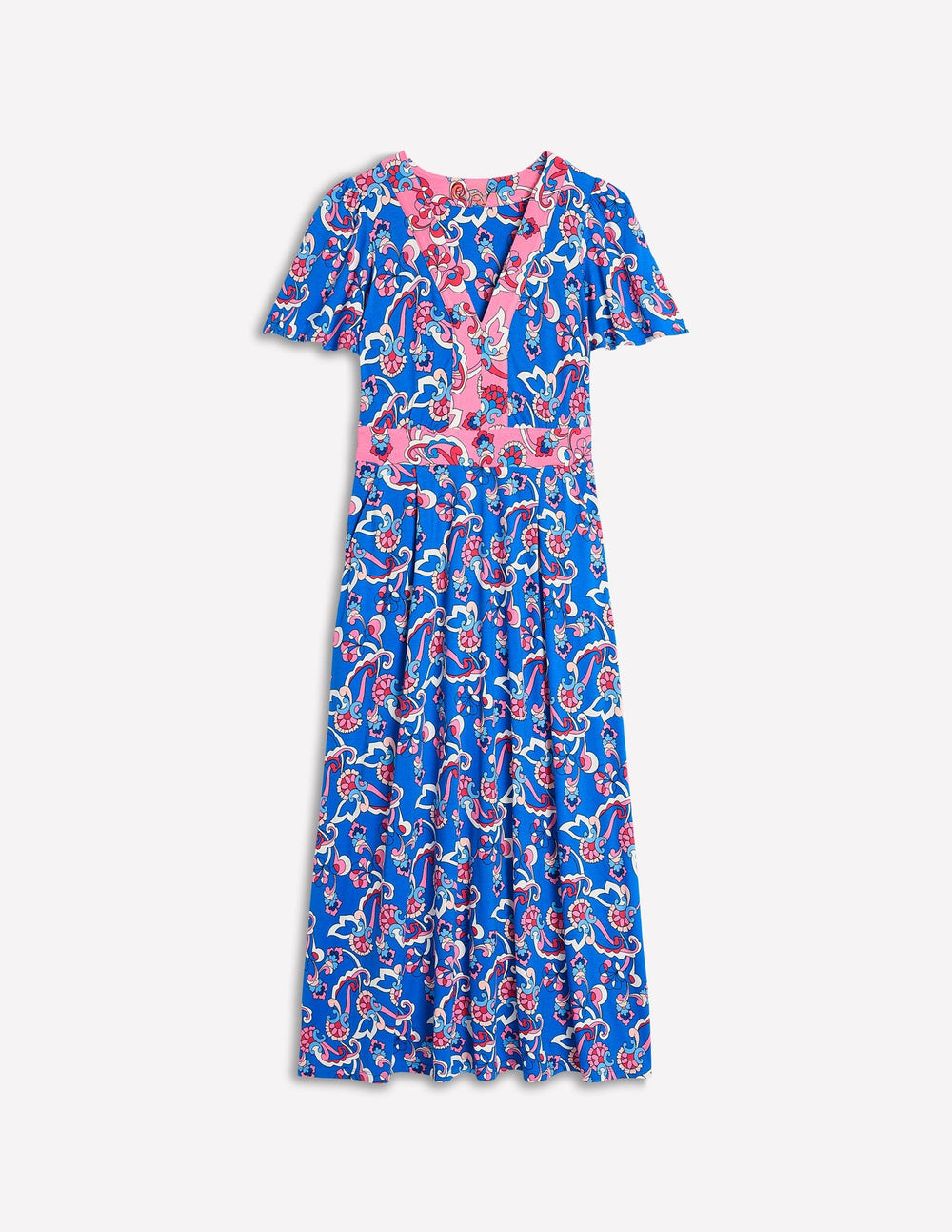 Boden Ellie Flutter Maxi Tea Dress - Kingfisher Blue, Foliage Trail