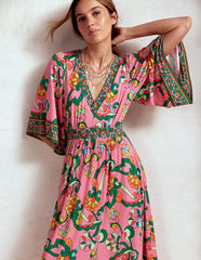 Boden Maya Kimono Jersey Maxi Dress - Pink Rose, Foliage Trail