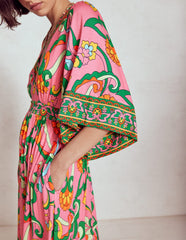 Boden Maya Kimono Jersey Maxi Dress - Pink Rose, Foliage Trail