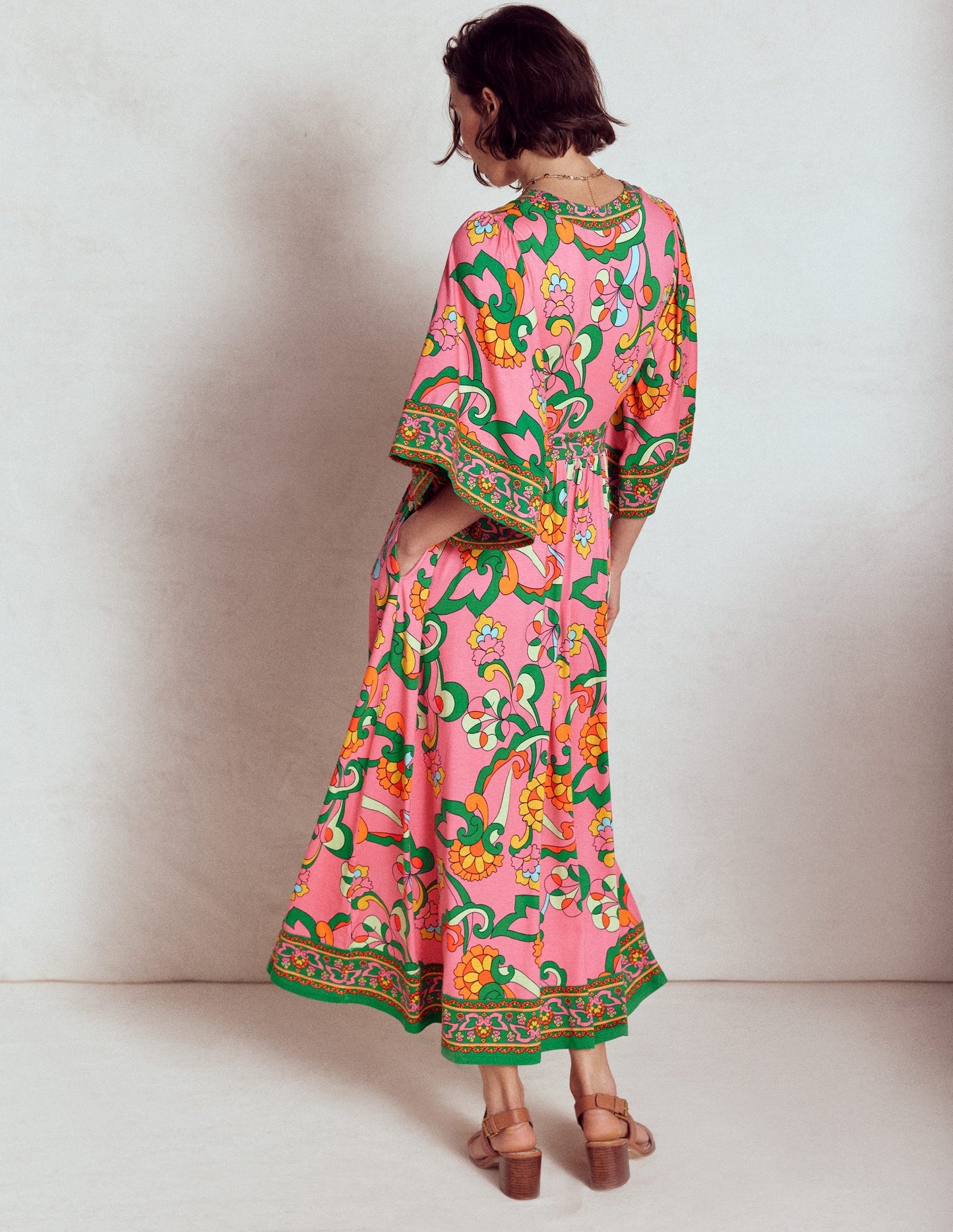 Boden Maya Kimono Jersey Maxi Dress - Pink Rose, Foliage Trail