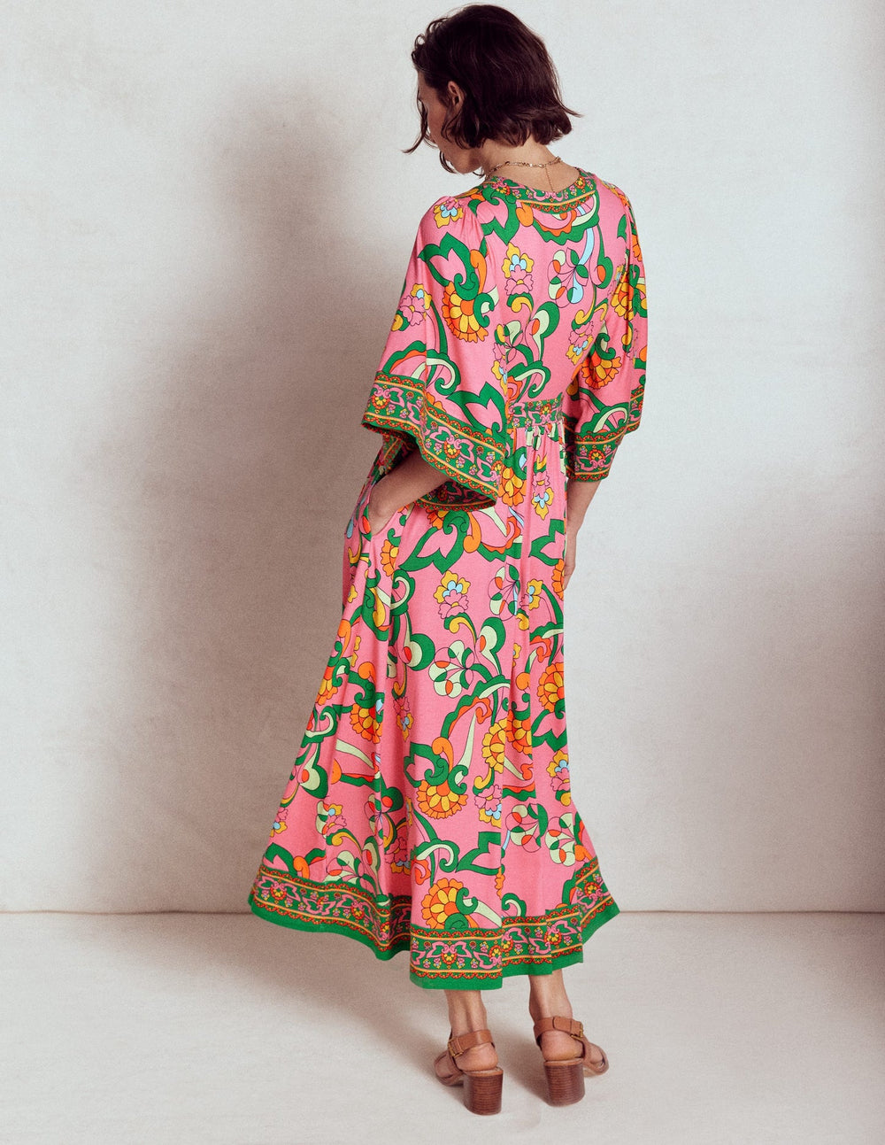 Boden Maya Kimono Jersey Maxi Dress - Pink Rose, Foliage Trail