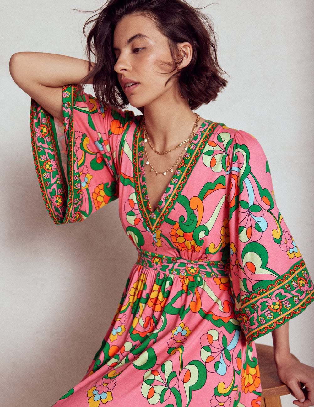 Boden Maya Kimono Jersey Maxi Dress - Pink Rose, Foliage Trail