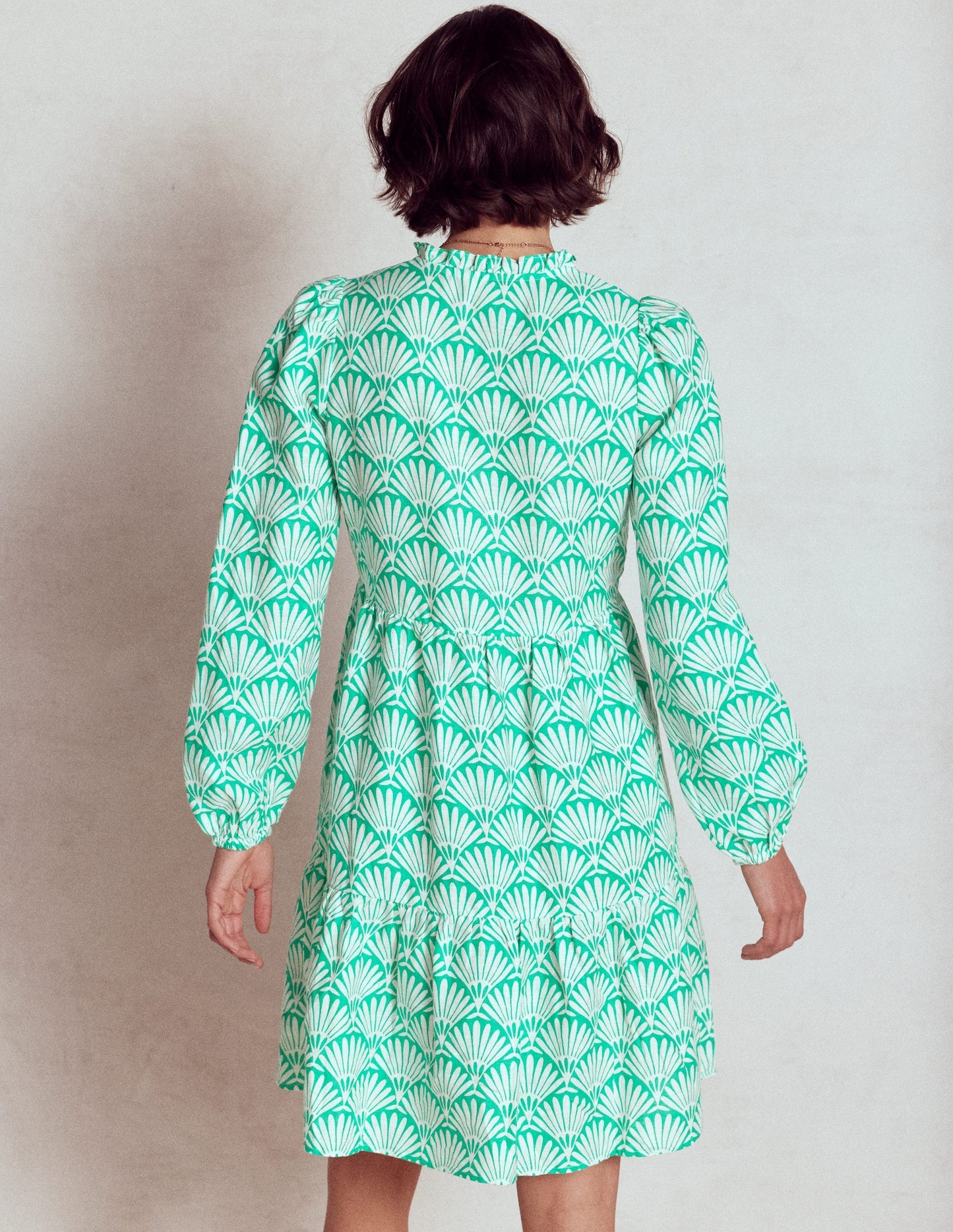 Boden Esme Linen Short Dress - Aquamarine Blue, Deco Palm