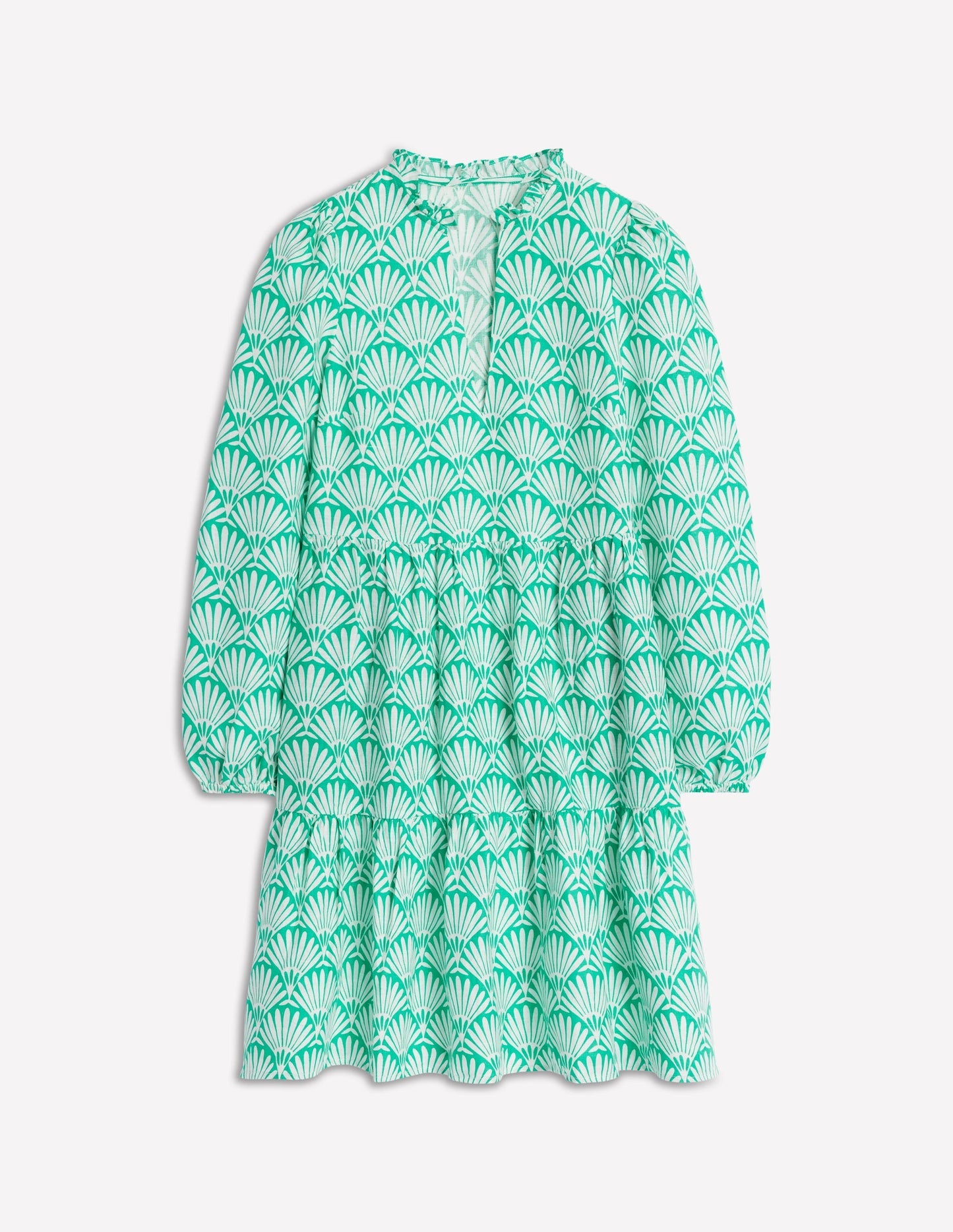Boden Esme Linen Short Dress - Aquamarine Blue, Deco Palm