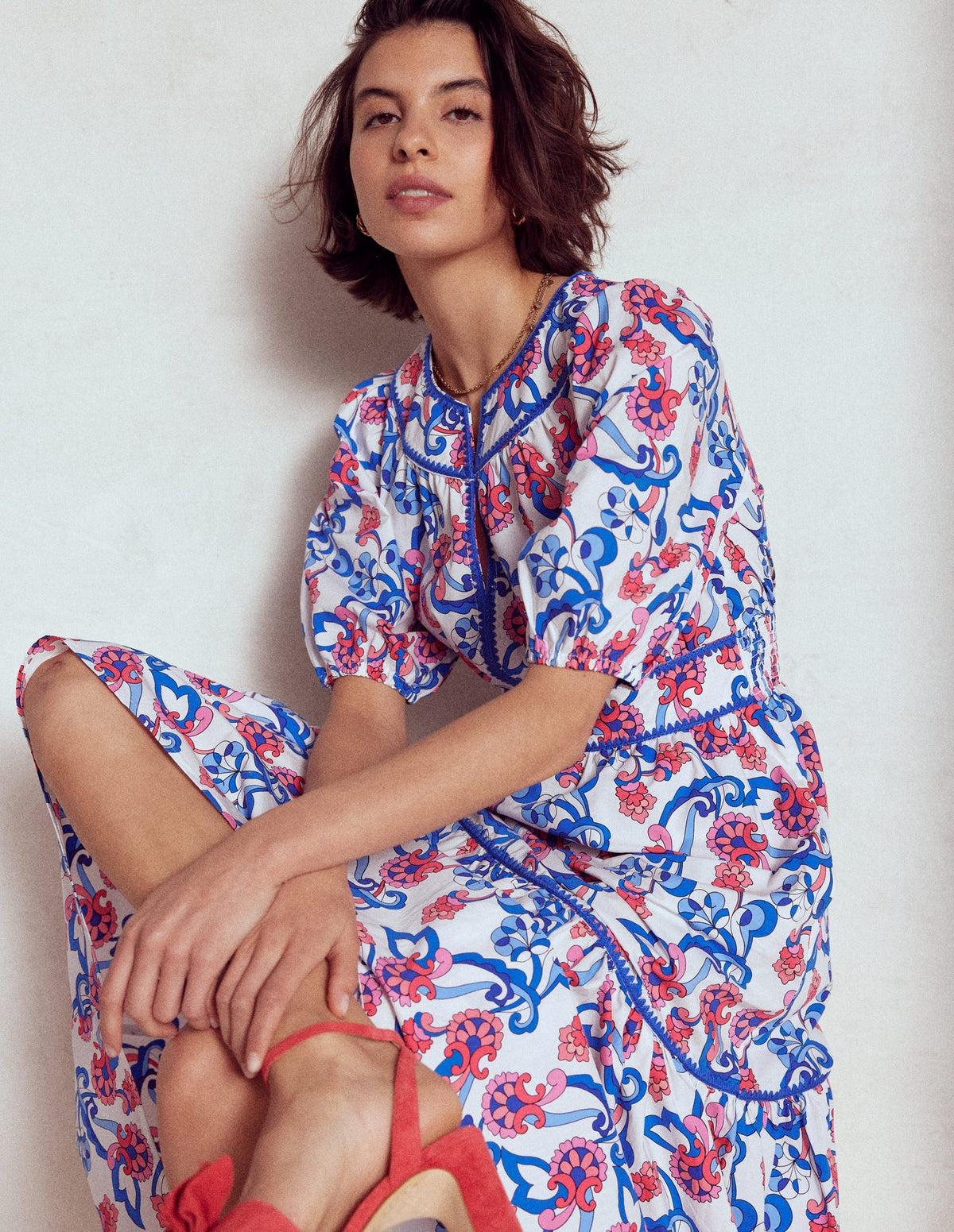 Boden Rhea Embroidered Midi Dress - Ivory, Foliage Trail