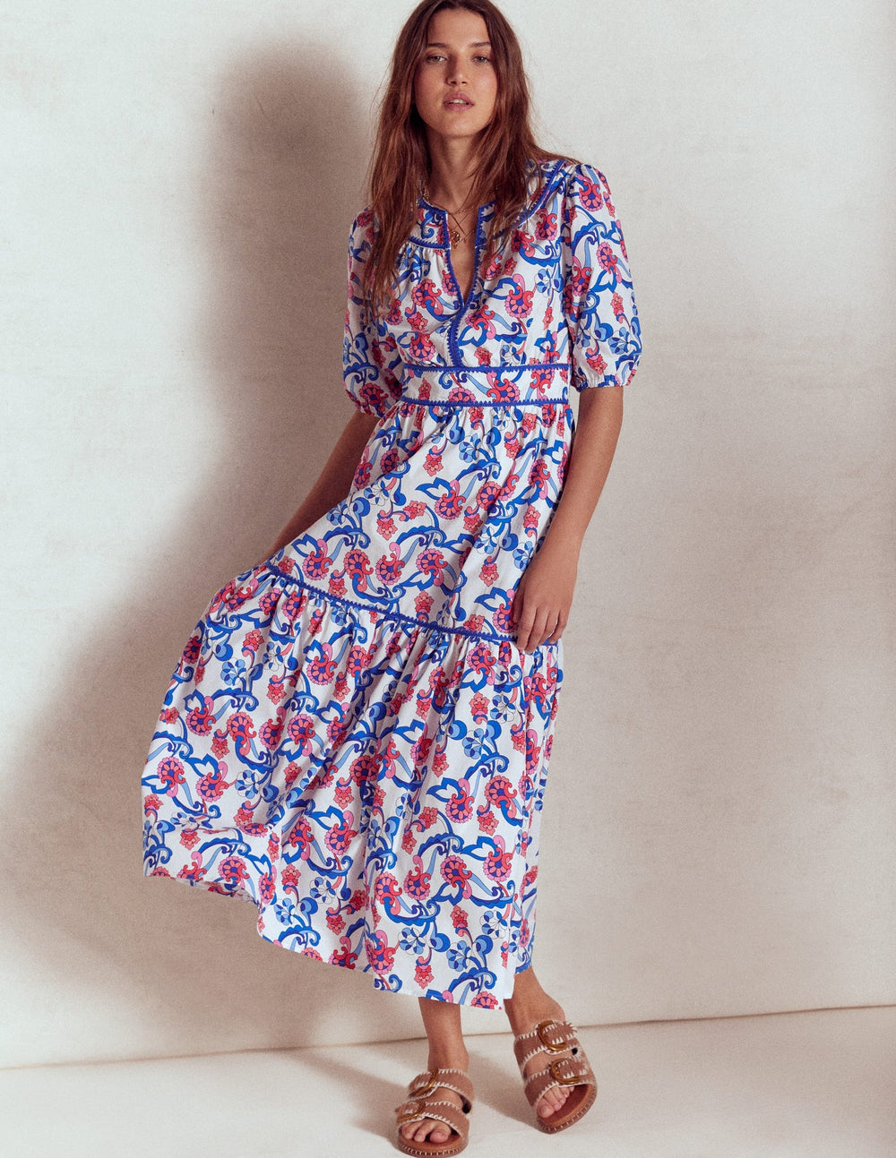 Boden Rhea Embroidered Midi Dress - Ivory, Foliage Trail