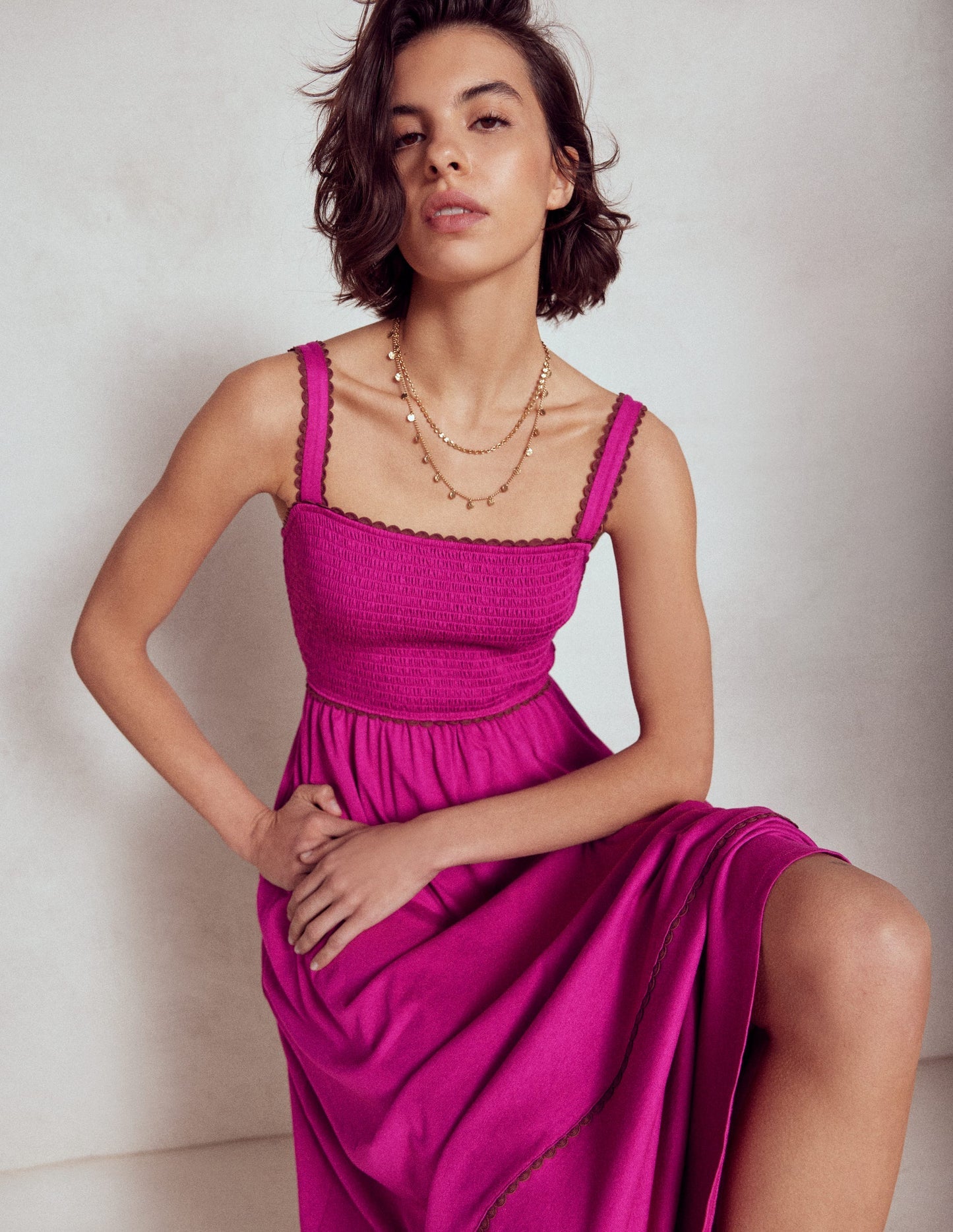 Boden Smocked Trim Maxi Dress - Fuchsia
