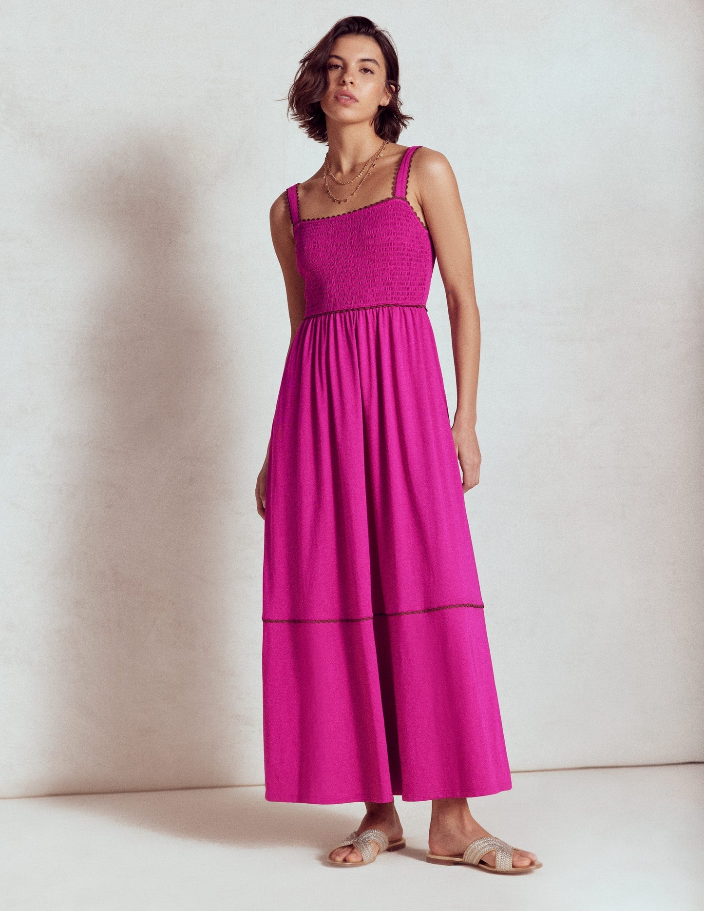 Boden Smocked Trim Maxi Dress - Fuchsia