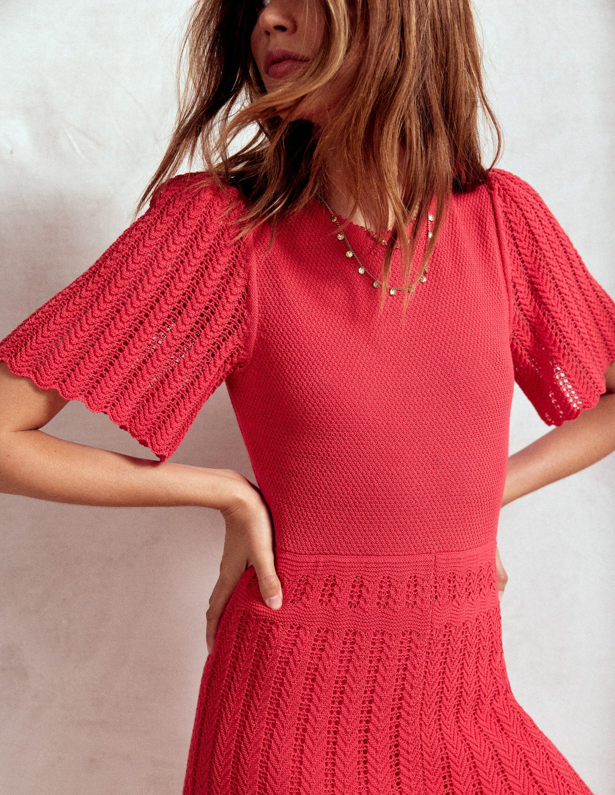 Boden Cotton Stitch Crew Dress - Bittersweet