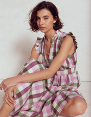 Boden Wren Double Cloth Midi Dress - Pink and Green Multigingham