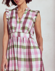 Boden Wren Double Cloth Midi Dress - Pink and Green Multigingham