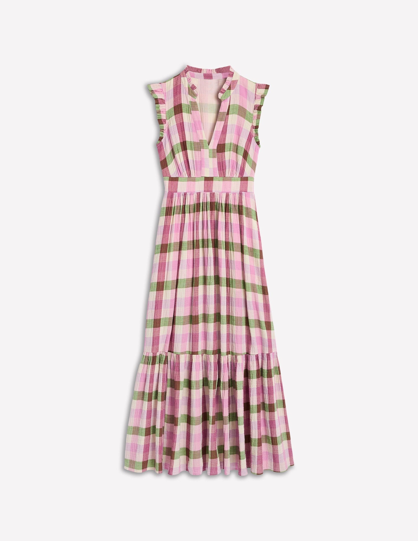 Boden Wren Double Cloth Midi Dress - Pink and Green Multigingham