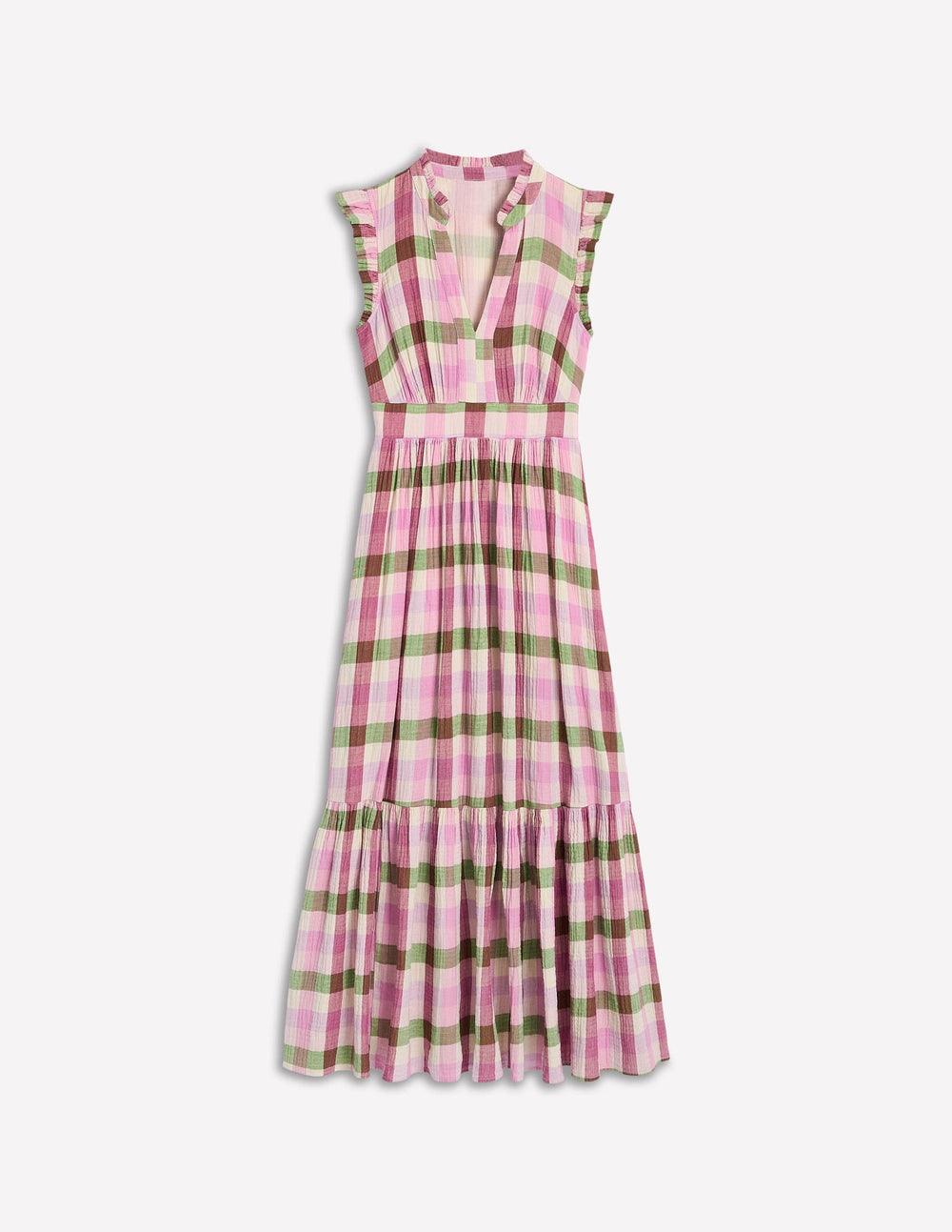 Boden Wren Double Cloth Midi Dress - Pink and Green Multigingham