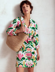 Boden Cleo Linen Tie Waist Dress - Multi, Freesia Stamp