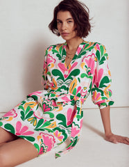 Boden Cleo Linen Tie Waist Dress - Multi, Freesia Stamp