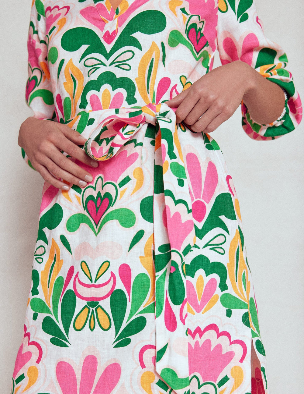 Boden Cleo Linen Tie Waist Dress - Multi, Freesia Stamp