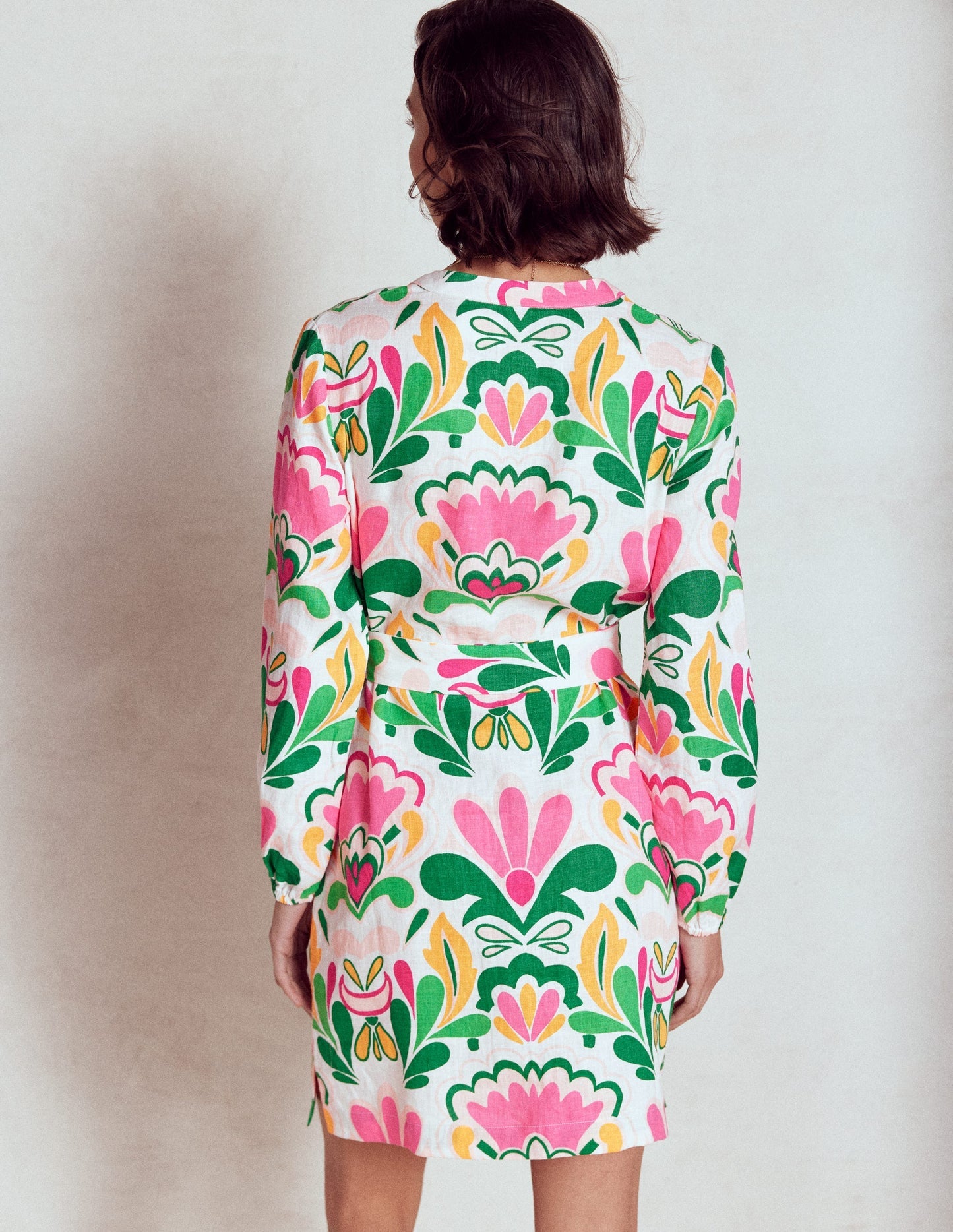 Boden Cleo Linen Tie Waist Dress - Multi, Freesia Stamp