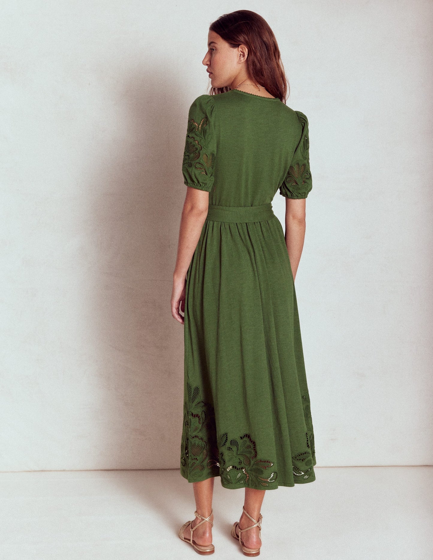 Boden Cutwork Detail Midi Dress - Green Fir