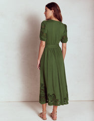 Boden Cutwork Detail Midi Dress - Green Fir