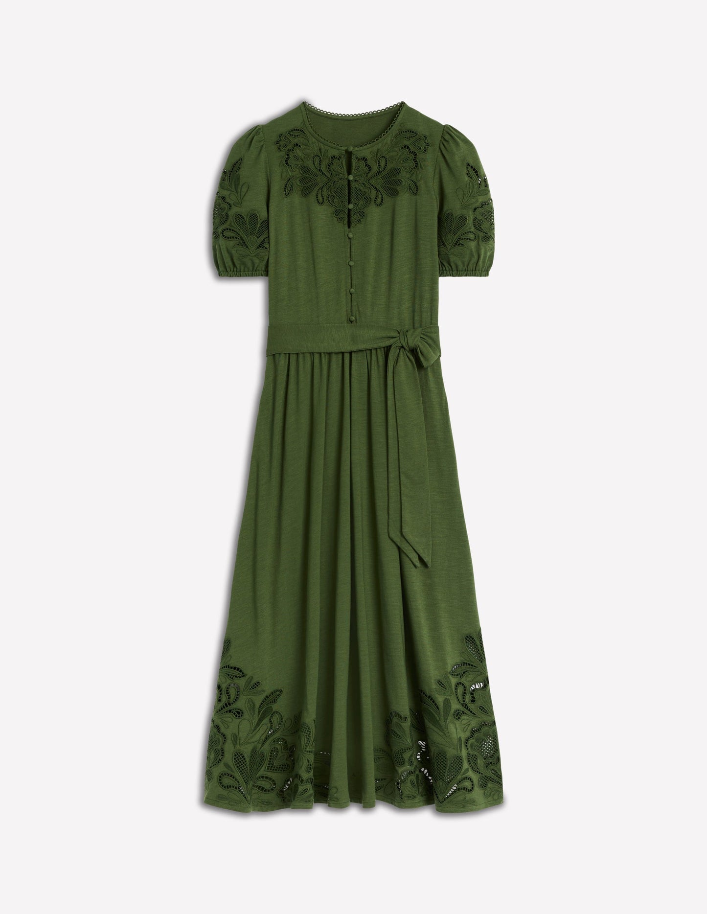 Boden Cutwork Detail Midi Dress - Green Fir
