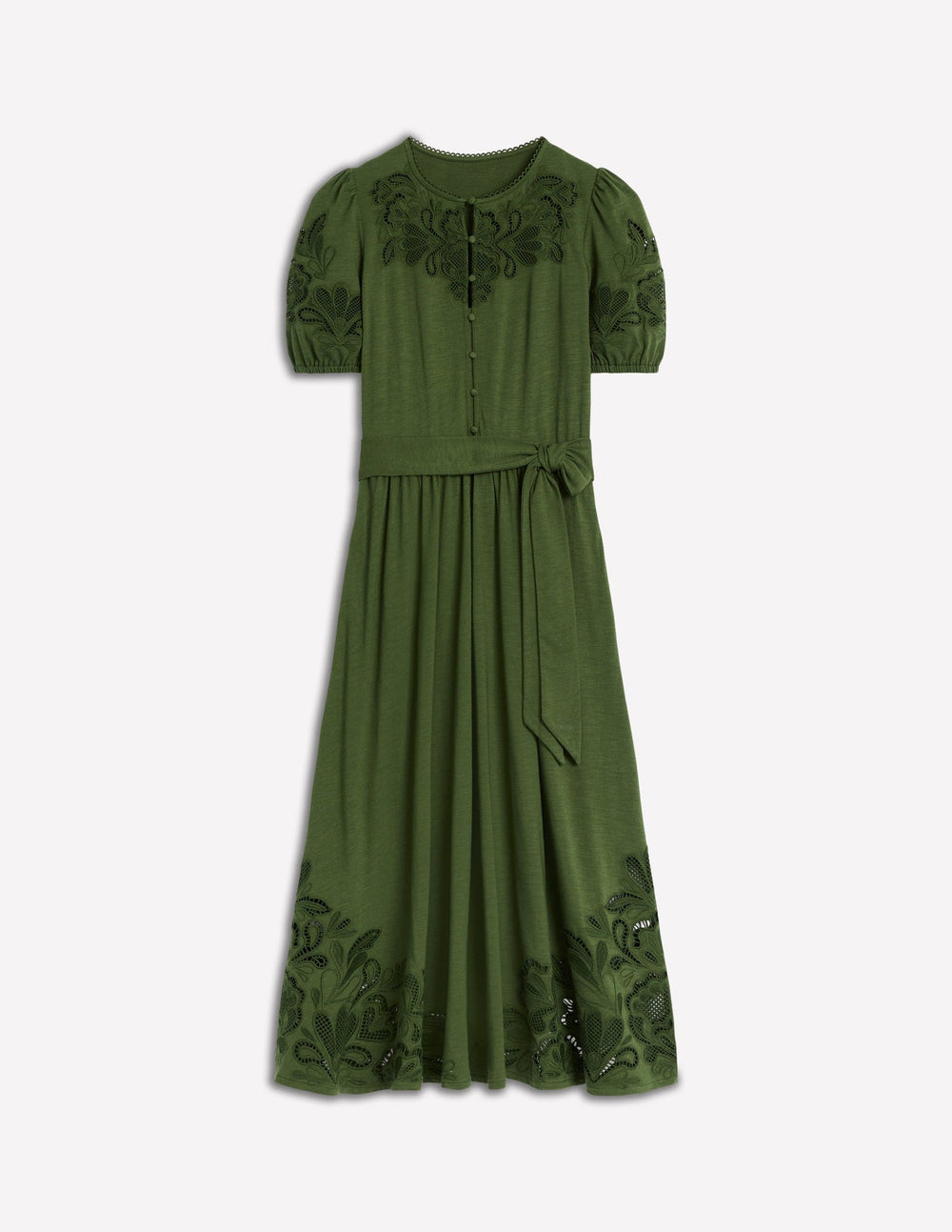Boden Cutwork Detail Midi Dress - Green Fir