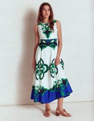 Boden Sleeveless Linen Blend Dress - Ivory, Ornate Reflection