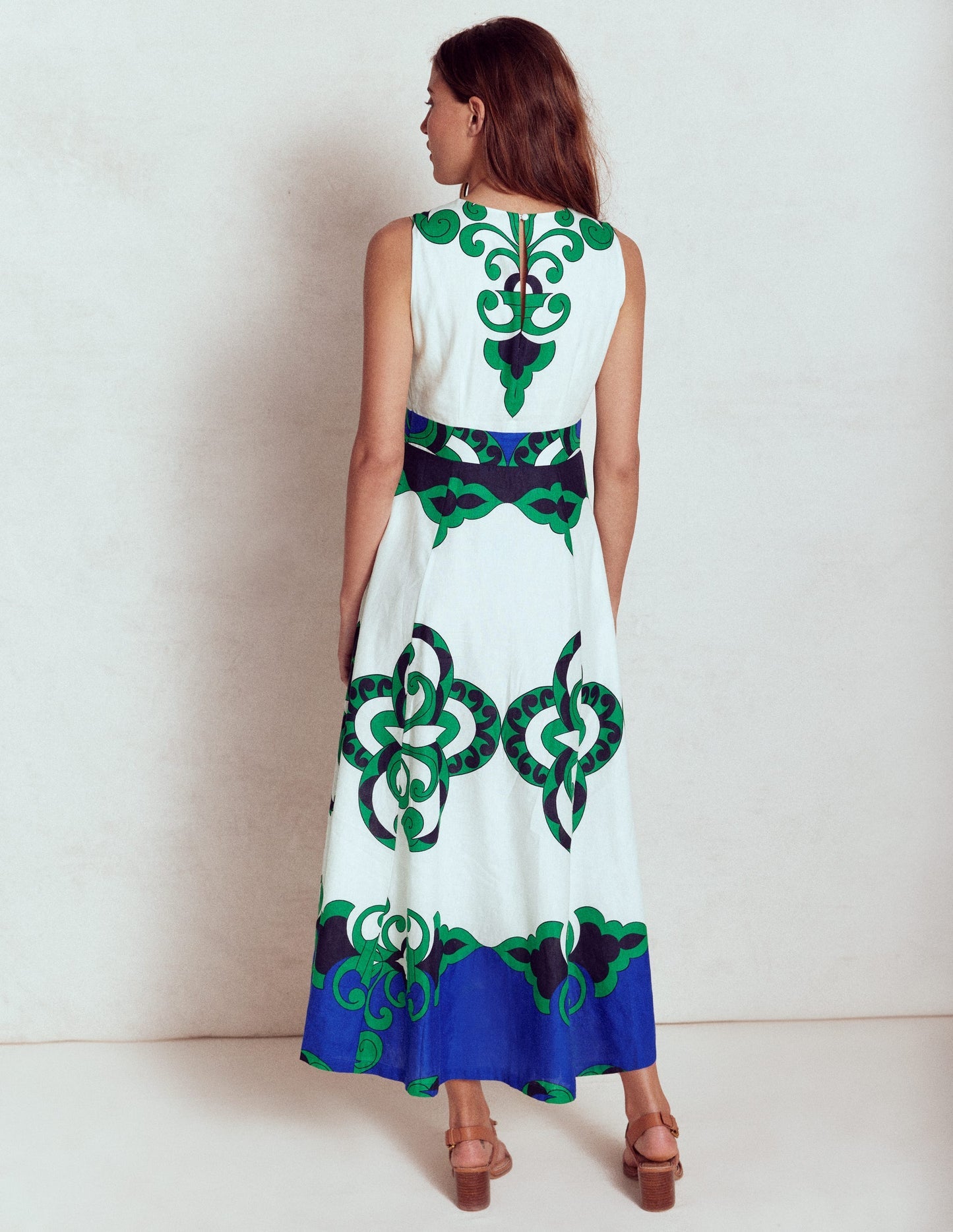 Boden Sleeveless Linen Blend Dress - Ivory, Ornate Reflection