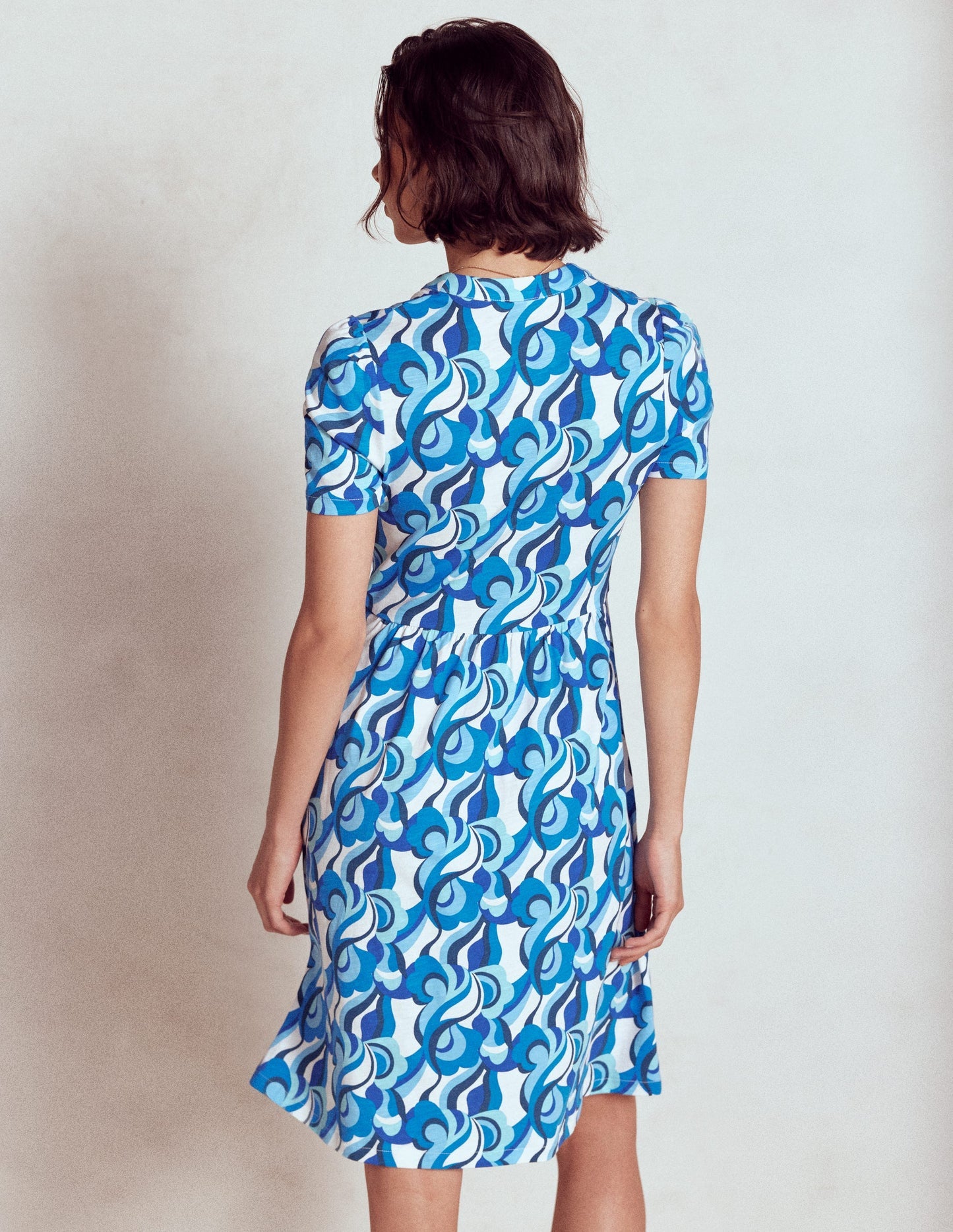 Boden Naomi Short Sleeve Dress - Blue, Abstract Swirl