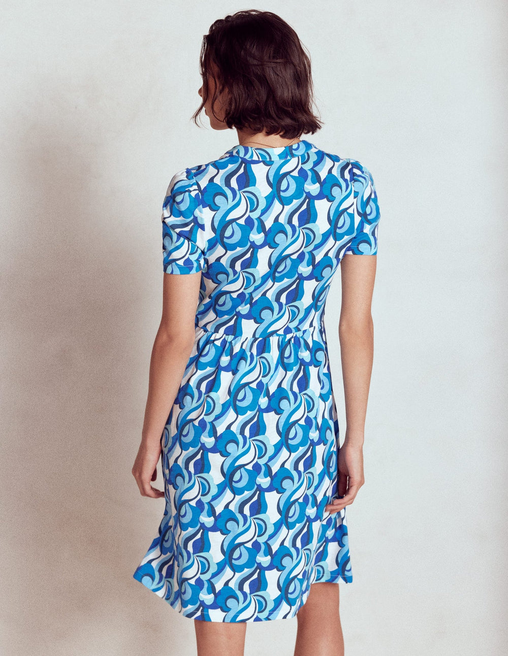 Boden Naomi Short Sleeve Dress - Blue, Abstract Swirl