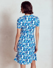 Boden Naomi Short Sleeve Dress - Blue, Abstract Swirl