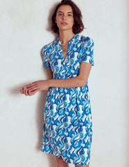 Boden Naomi Short Sleeve Dress - Blue, Abstract Swirl