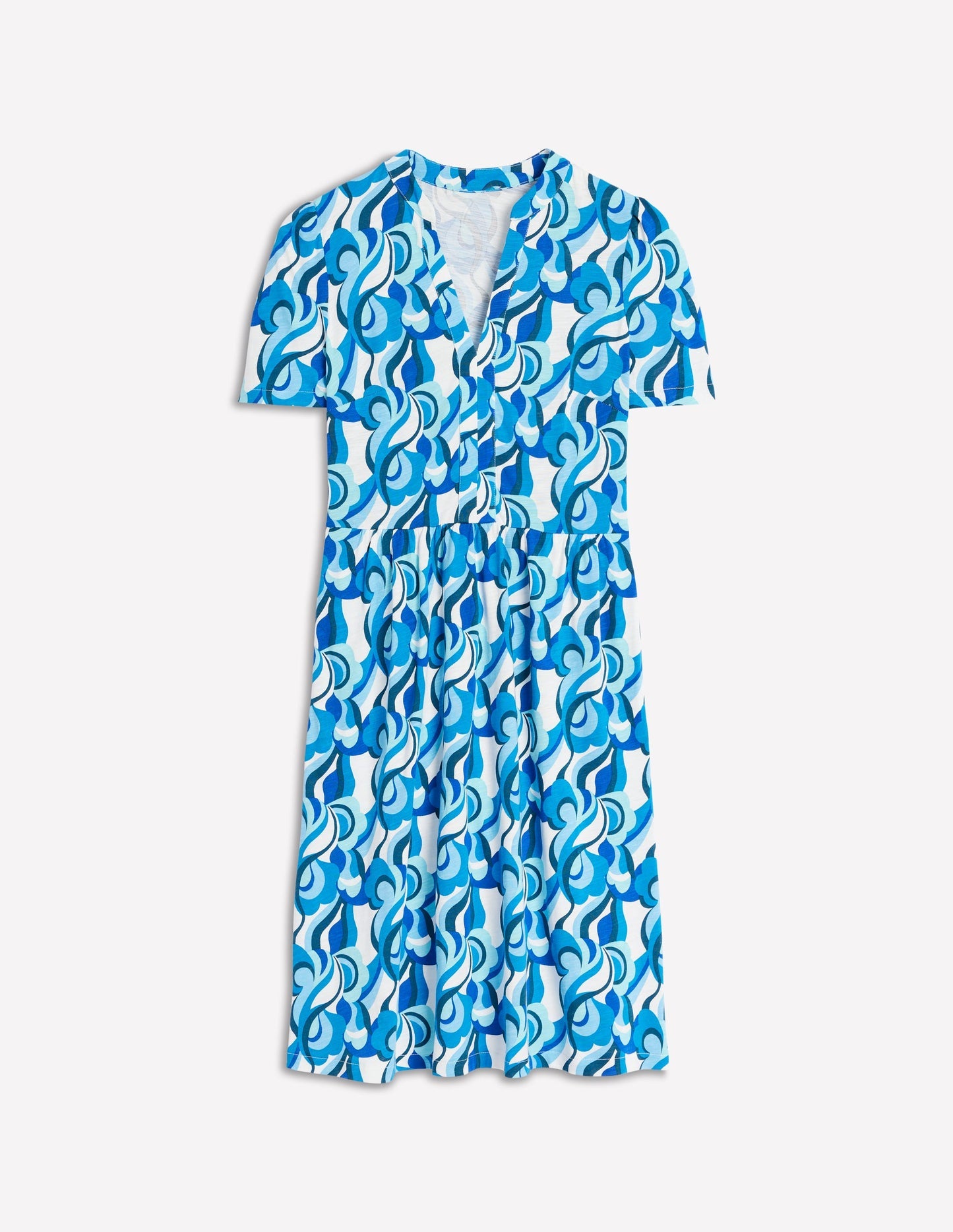 Boden Naomi Short Sleeve Dress - Blue, Abstract Swirl