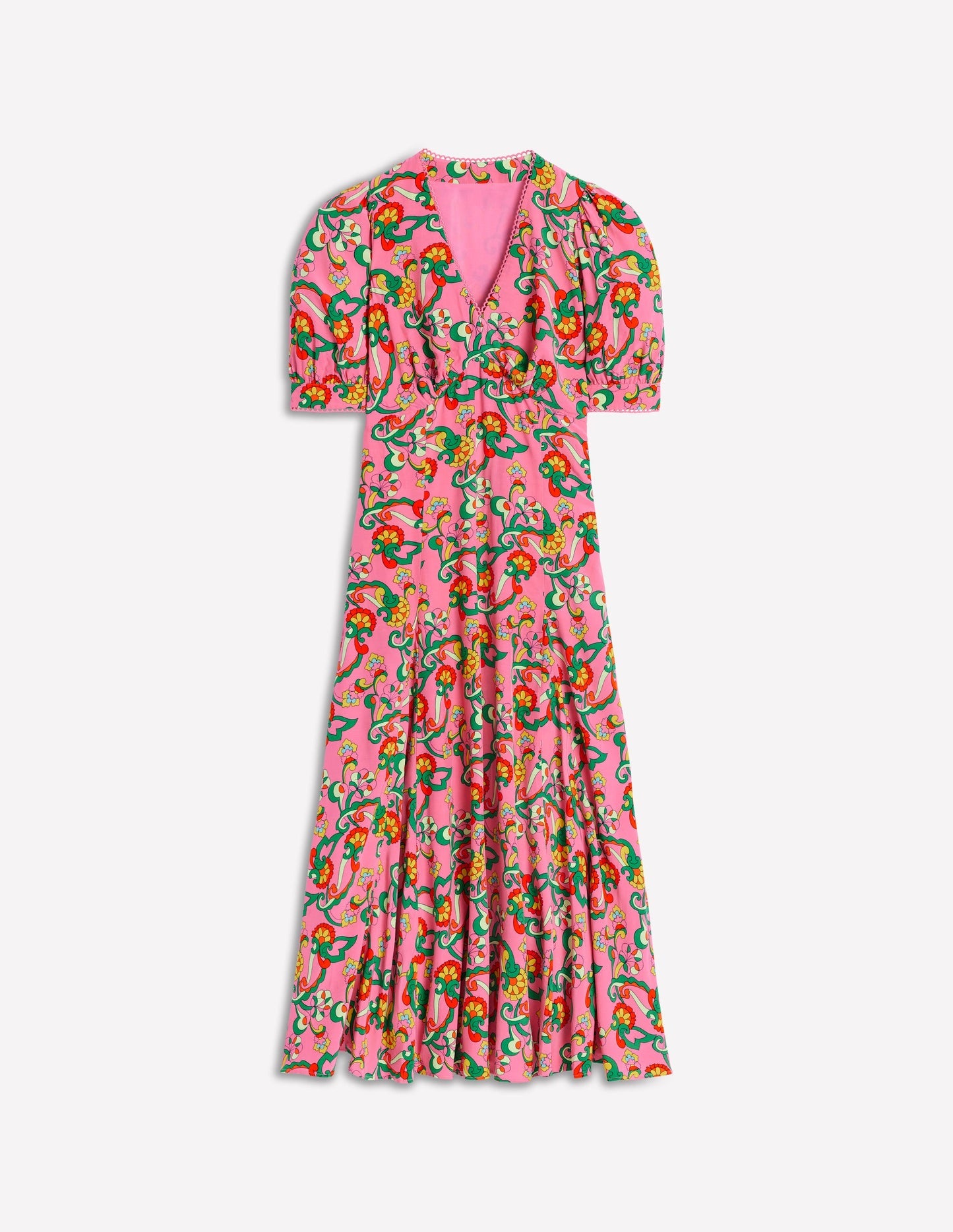 Boden Rosie Godet Tea Dress - Pink Rose, Foliage Trail