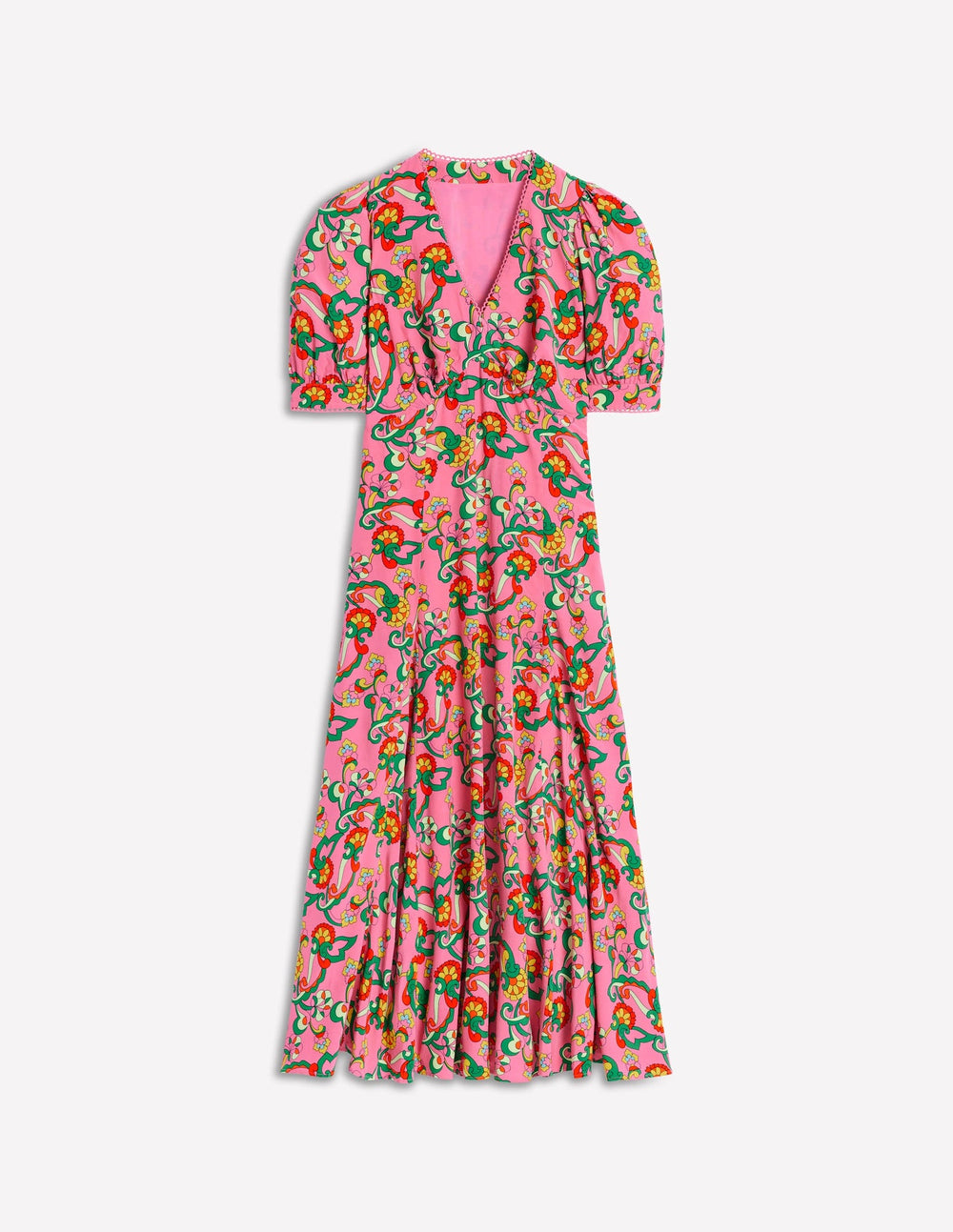 Boden Rosie Godet Tea Dress - Pink Rose, Foliage Trail