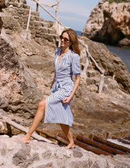 Boden Ada Double Cloth Midi Dress - Bright Blue Stripe