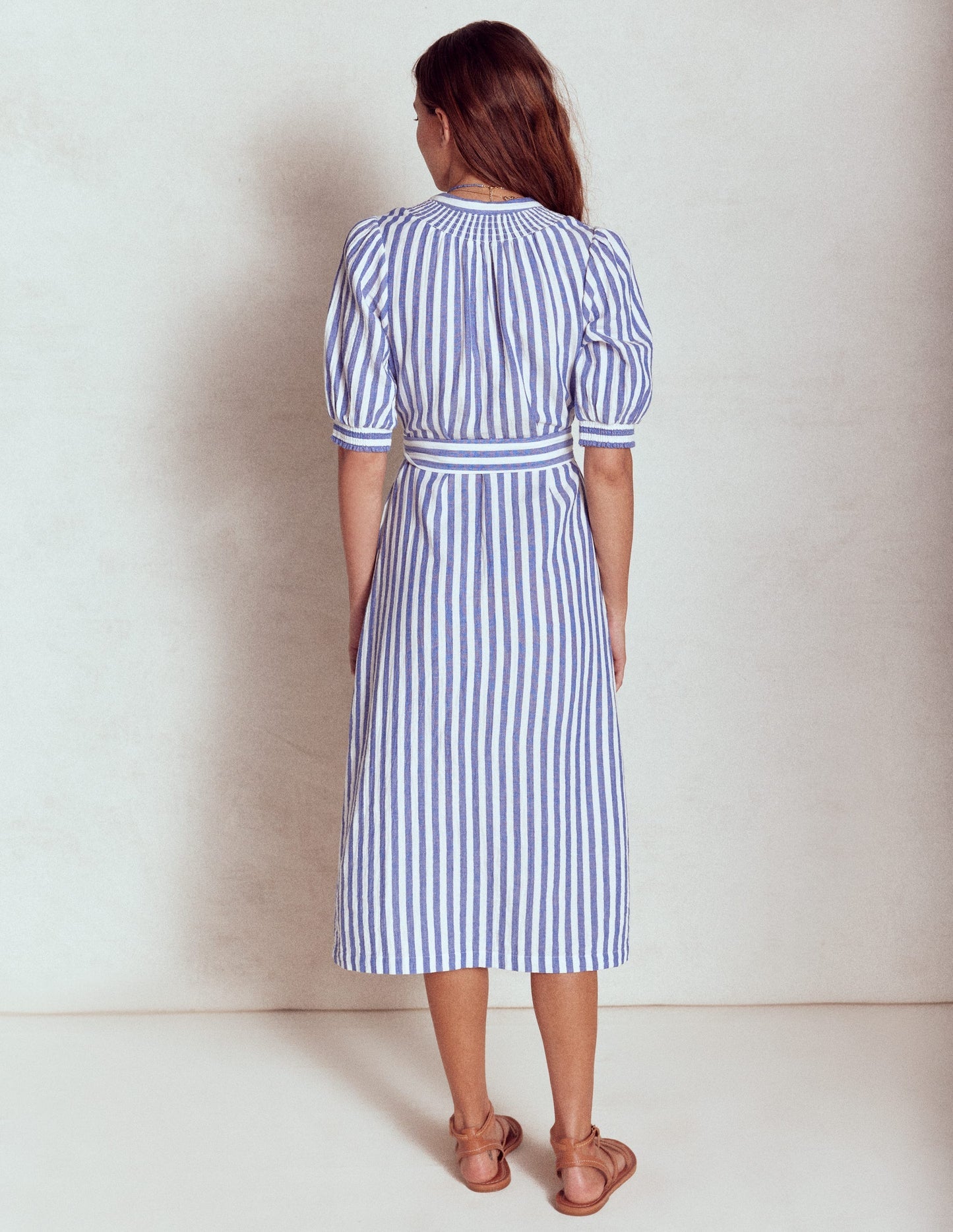 Boden Ada Double Cloth Midi Dress - Bright Blue Stripe