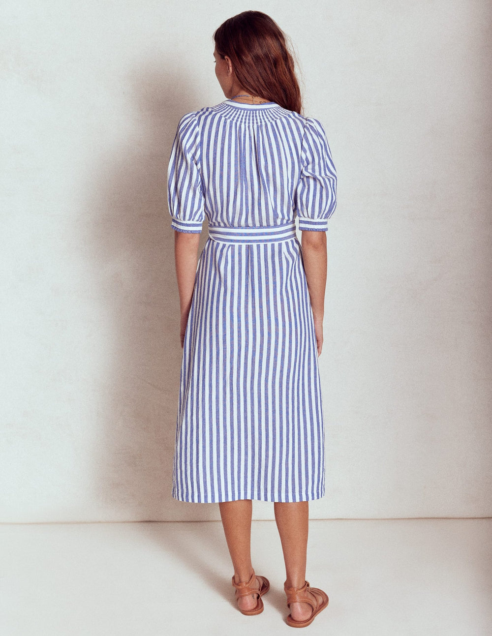 Boden Ada Double Cloth Midi Dress - Bright Blue Stripe