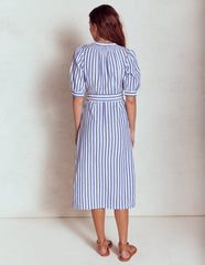 Boden Ada Double Cloth Midi Dress - Bright Blue Stripe