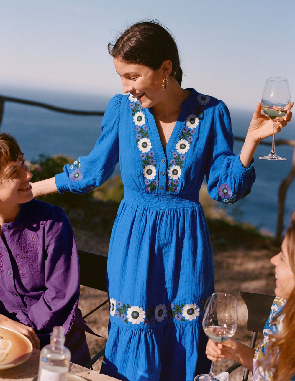 Boden Elena Double Cloth Midi Dress - Blue Embroidery