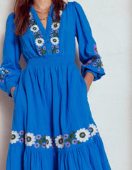 Boden Elena Double Cloth Midi Dress - Blue Embroidery
