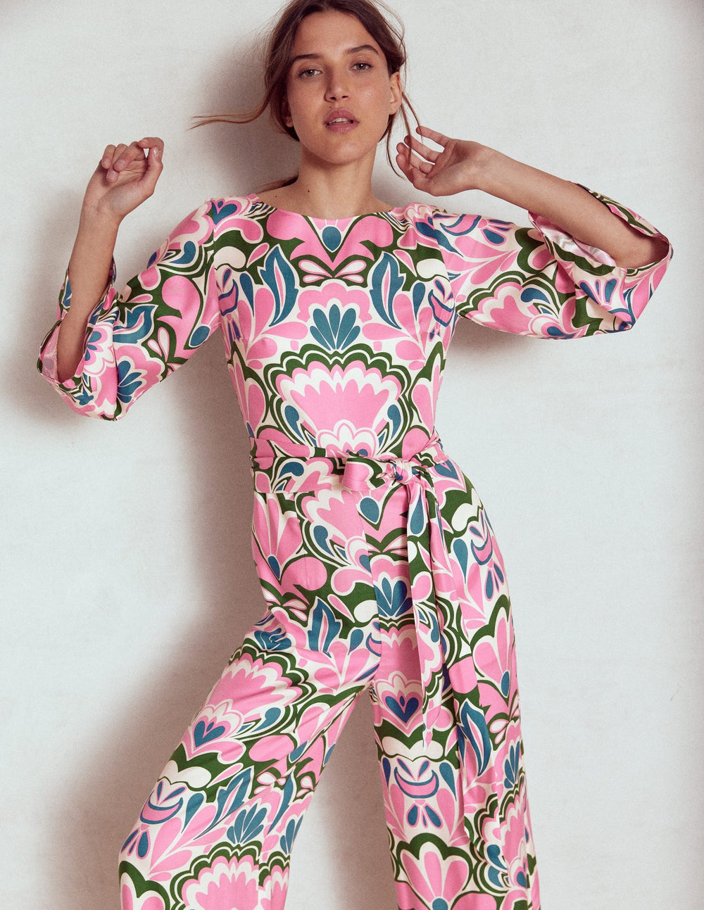 Boden Kimono Sleeve Jumpsuit - Meadowsweet Pink, Freesia
