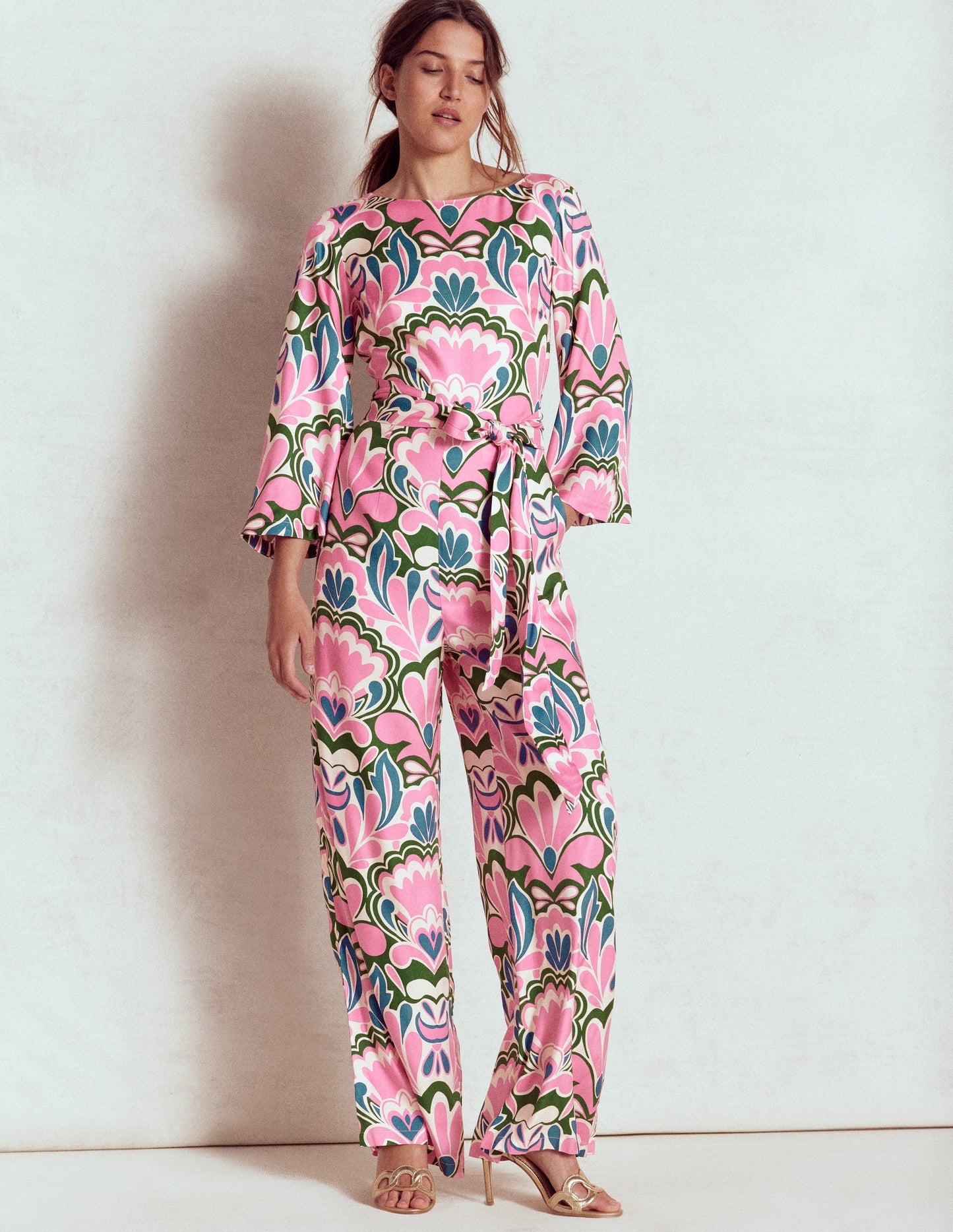 Boden Kimono Sleeve Jumpsuit - Meadowsweet Pink, Freesia