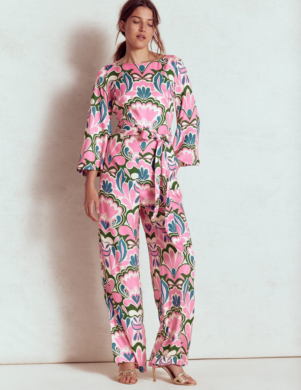 Boden Kimono Sleeve Jumpsuit - Meadowsweet Pink, Freesia