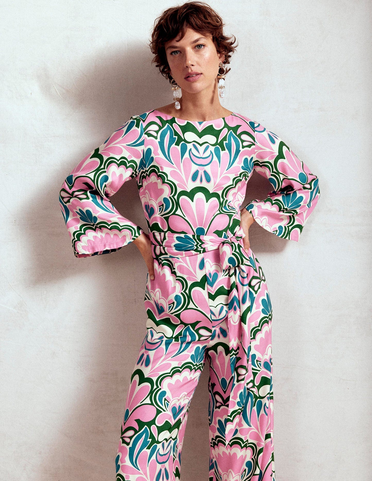 Boden Kimono Sleeve Jumpsuit - Meadowsweet Pink, Freesia