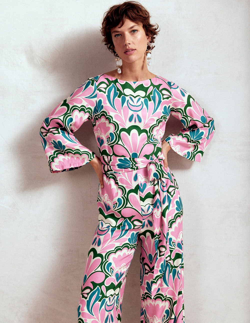 Boden Kimono Sleeve Jumpsuit - Meadowsweet Pink, Freesia