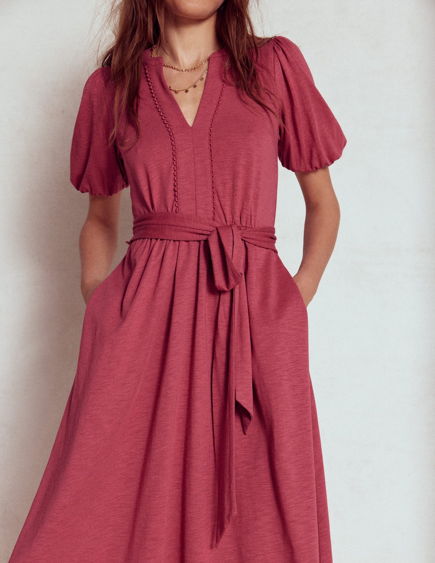Boden Sofia Trim Jersey Midi Dress - Terracotta Red