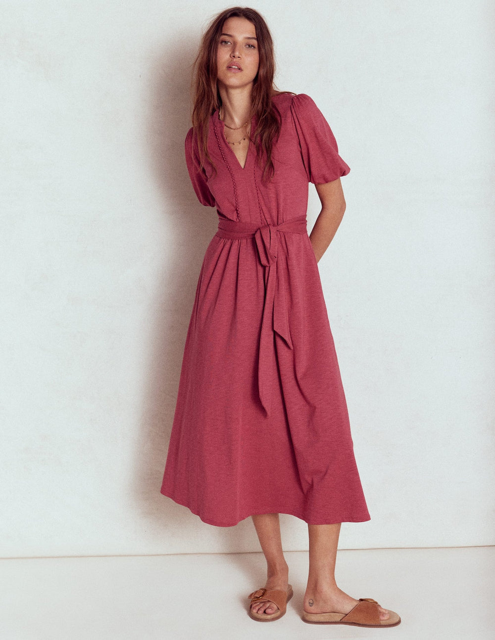 Boden Sofia Trim Jersey Midi Dress - Terracotta Red