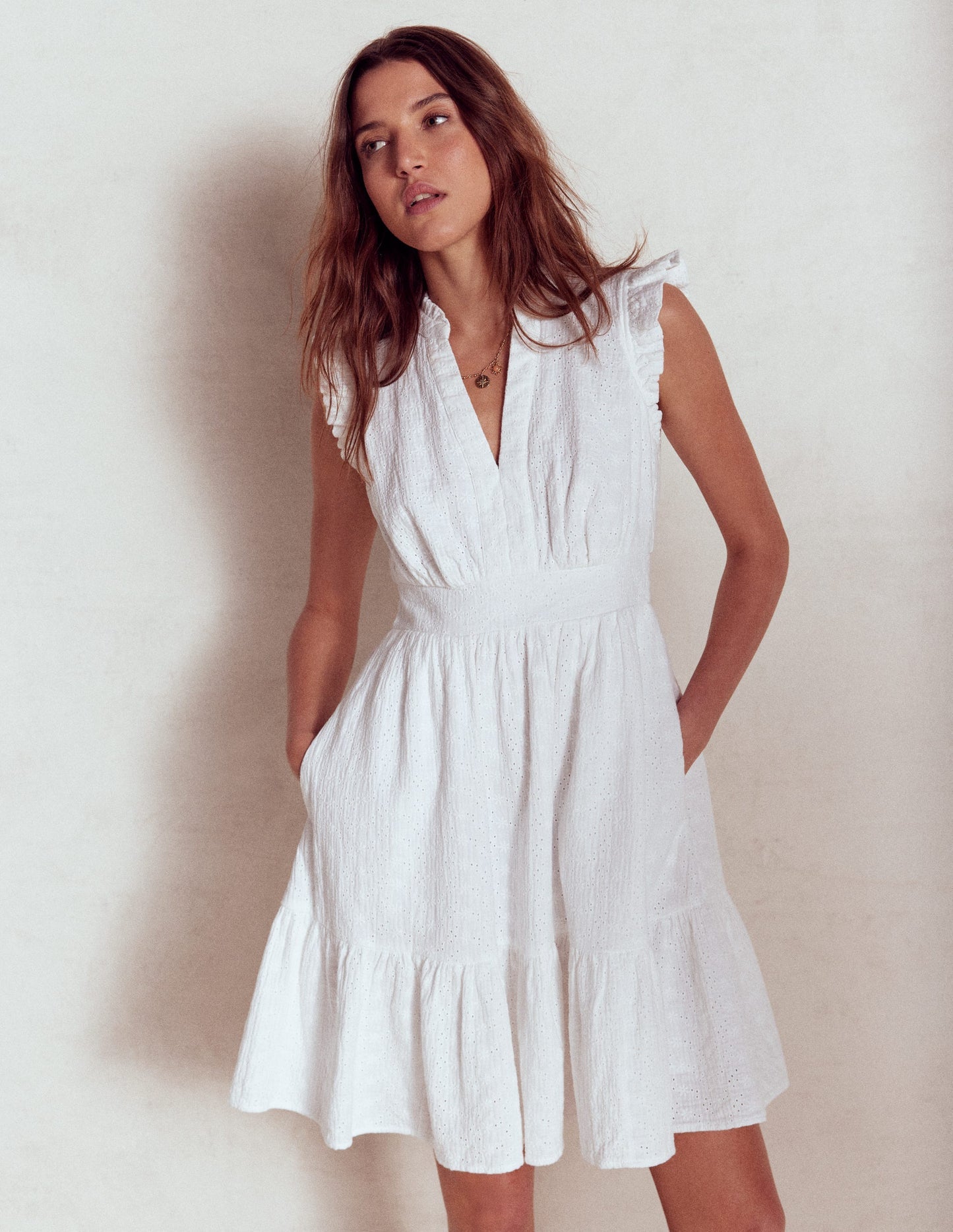 Boden Wren Double Cloth Short Dress - White